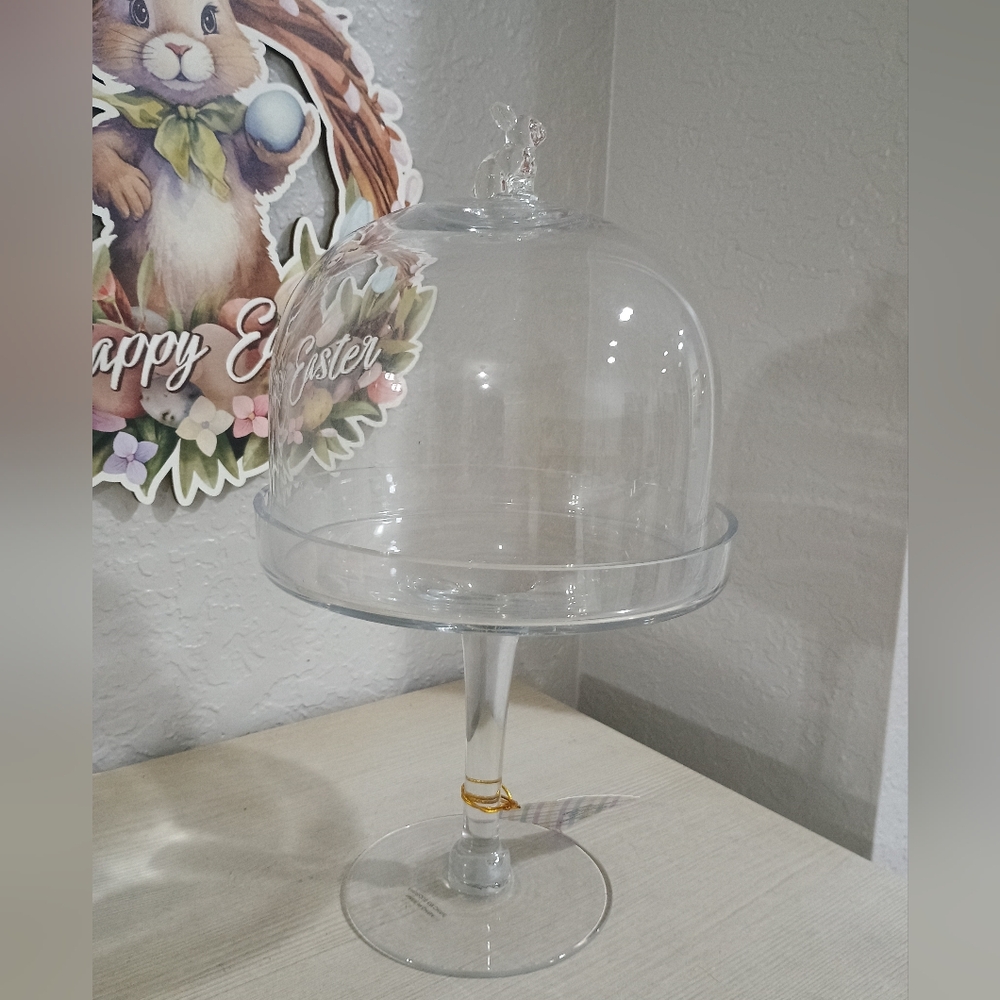Easter Glass Rabbit Cupcake Cake Stand Cloche Serving Platter NEW